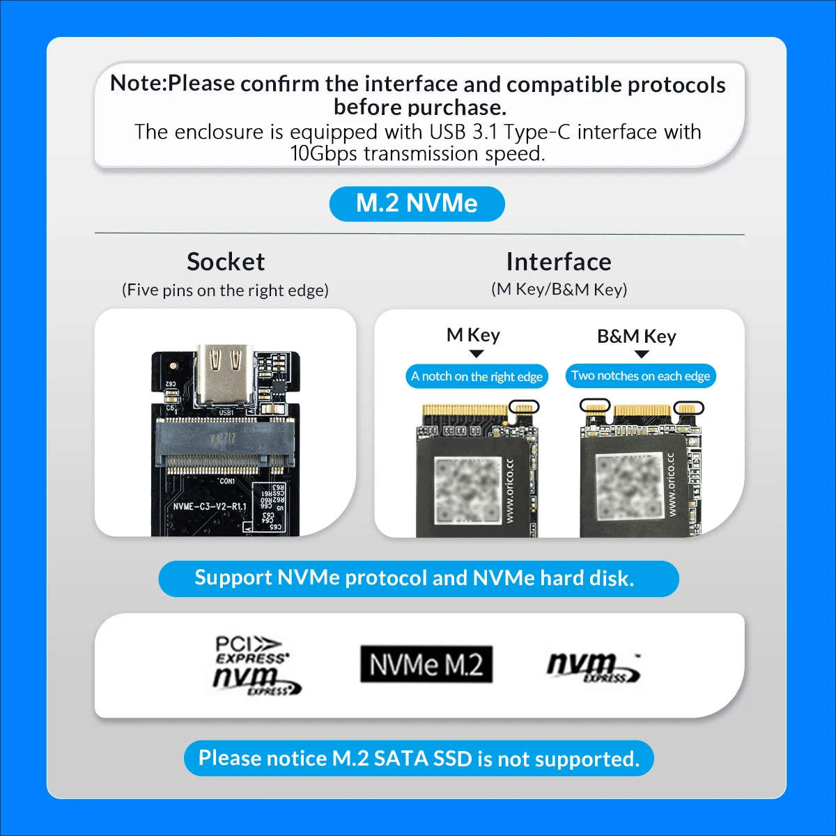 UTHAI M.6 Hard Disk Box 3.1 Dual Protocol NVME/NGFF SATA SSD Type-C 3.1 Disk Tool Free M.2 SSD Case Built-in Metal Heat Sink