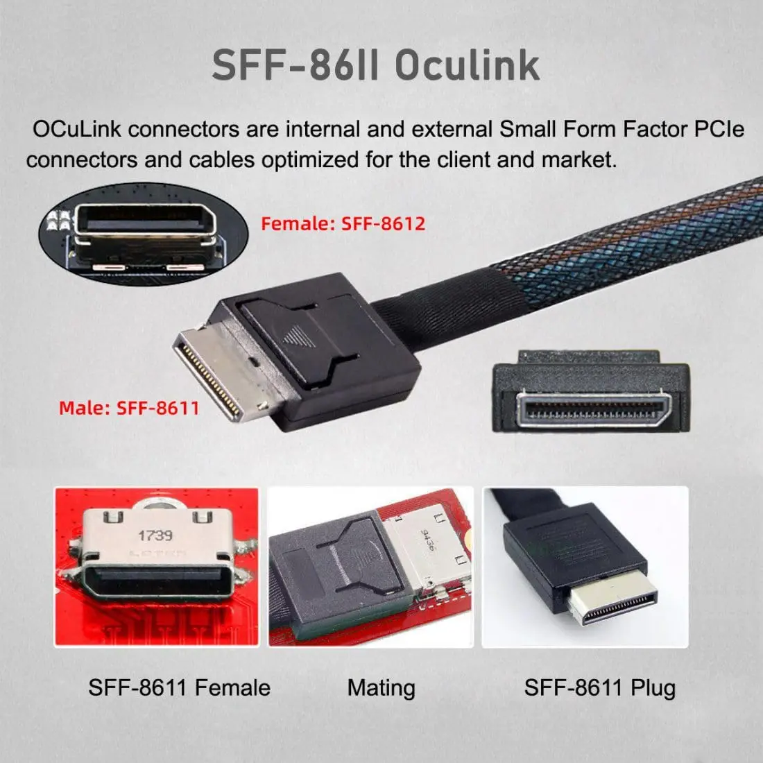 

SFF-8611 Cable OCuLink PCIe PCI-Express 4.0 SFF-8611 4i Male to SFF-8611 Male Data Extension Cable 50cm for eGPU GPD 0.5M