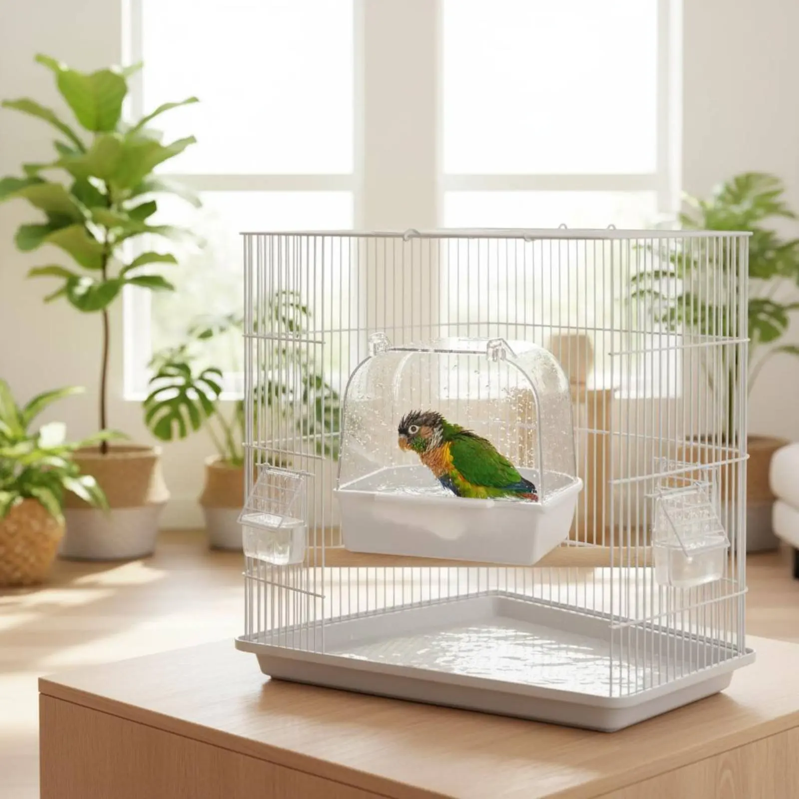 

Avian Enclosure Bath House Easy Installation Parrot Bathing Enclosure External Avian Bathtub Non-Slip Bottom Long-Lasting