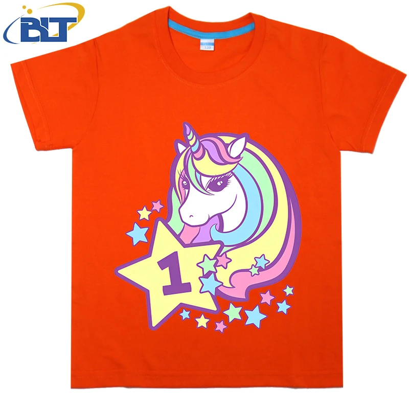 Birthday cute Unicorn girl’s printed children’s T-shirt, summer cotton short-sleeved casual top, suitable for boys and girls