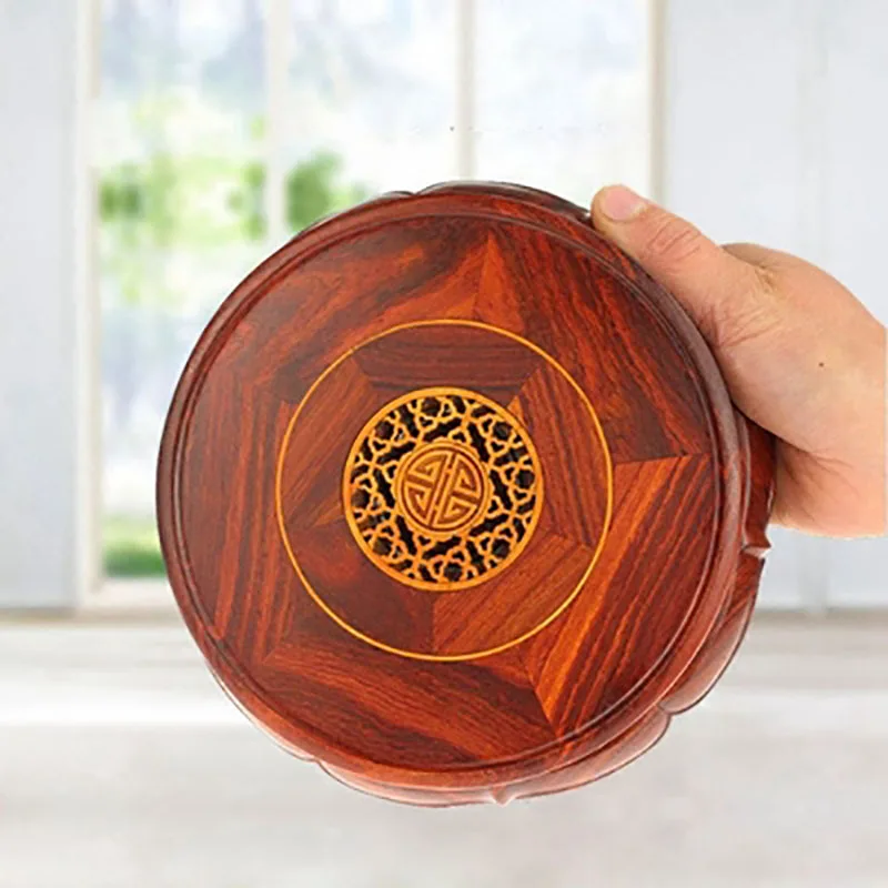 Red Sandalwood Rotatable Disc, Circular Base, Jade Vase, Bonsai Buddha Statue, Guanyin Ornament, Lotus Wood Holder, Handicraft