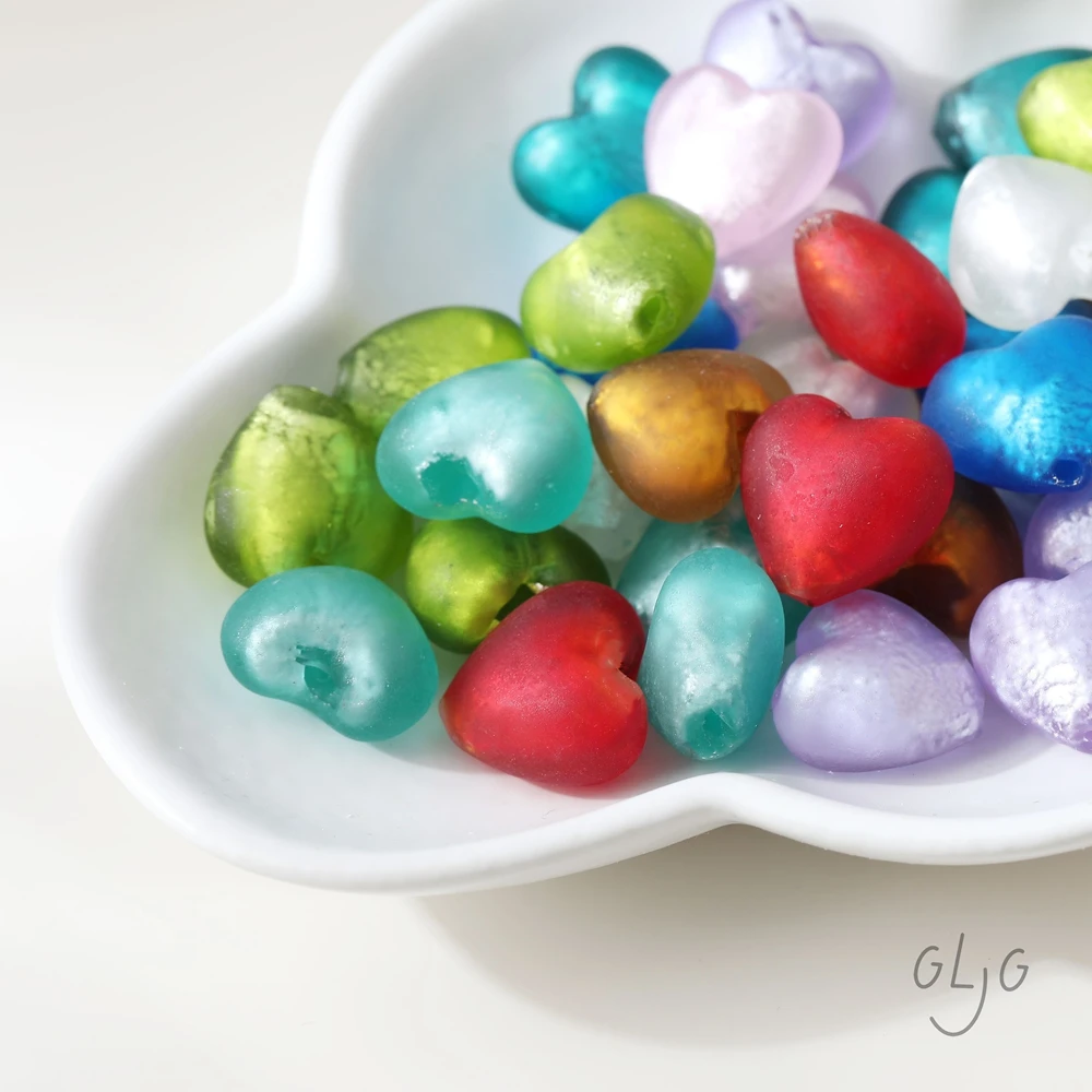 Perles de verre en feuille d'argent en forme de cœur, 4 pièces, Texture mate, colliers, Bracelets, bijoux, fournitures de fabrication de bricolage, accessoires