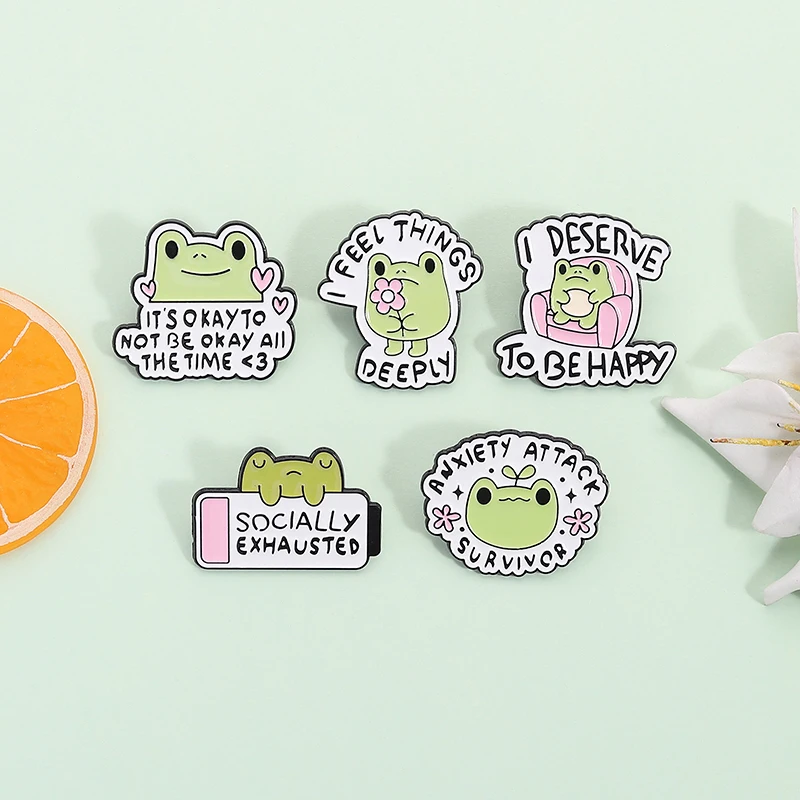 أستحق أن أكون سعيدا المينا دبوس الصحة العقلية حسنًا أن أكون على ما يرام طوال الوقت لطيف الضفدع دبابيس شارة التلبيب مجوهرات هدية #2