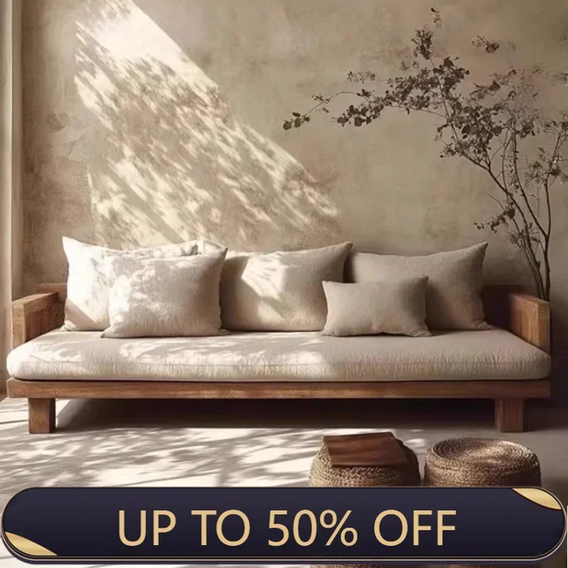 Floor-standing Sofa Log Wabi-sabi Style Solid Wood Sofa Removable and Washable Rest Area Living Room Furniture Pine Couch