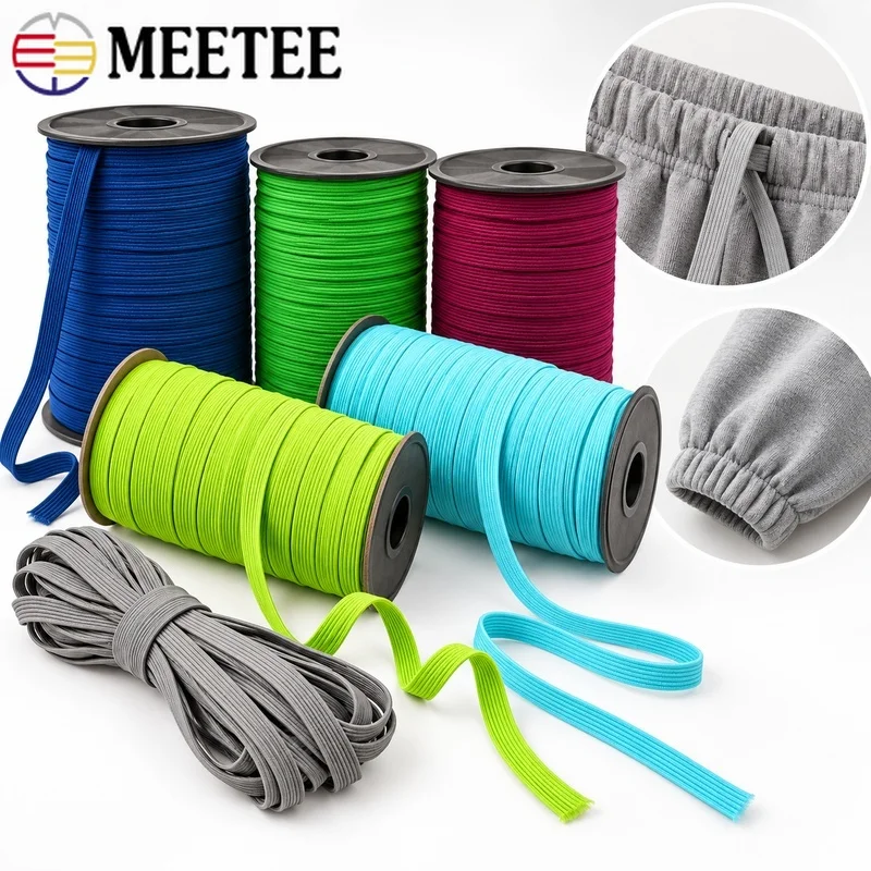 30M 6mm Flat Elastic Rope Mask Earloop Cord Hair Band Pants Waistband Tape Sleeve Cuff Strap Shoe Repair DIY Sewing Accessories