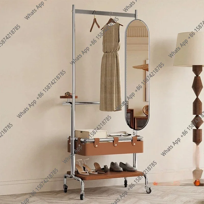 Rr Italian Coat Rack Floor-to-ceiling Bedroom Removable Hanger With Fitting Mirror Bedroom Storage