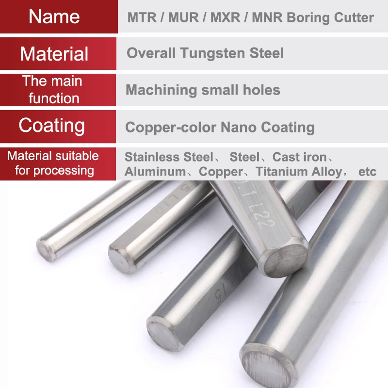 MTR MUR MXR MNR Carbide Lathe Boring Cutter Flat Shank  Coated Internal Turning Tool Copying Small Hole 3mm 4mm 5mm 6mm 8mm12mm