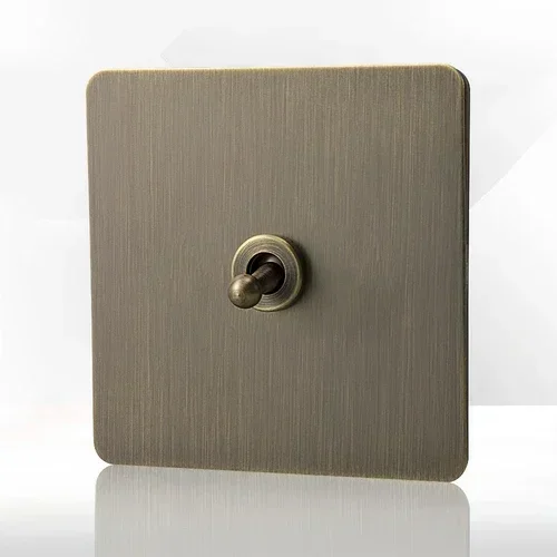 Retro Eu metalen paneel wandschakelaar lichtschakelaar stopcontact, gebronsd antiek roestvrij staal Duits 16A stopcontact met USB-telefoon opladen