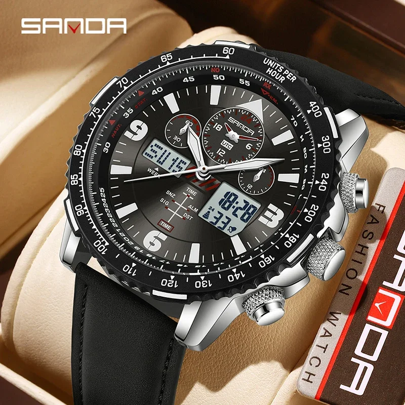 SANDA New Fashion Trend Quartz Watches for Man Waterproof Night Light Multifunctional Stopwatch Timing Alarm Clock Male Cloc