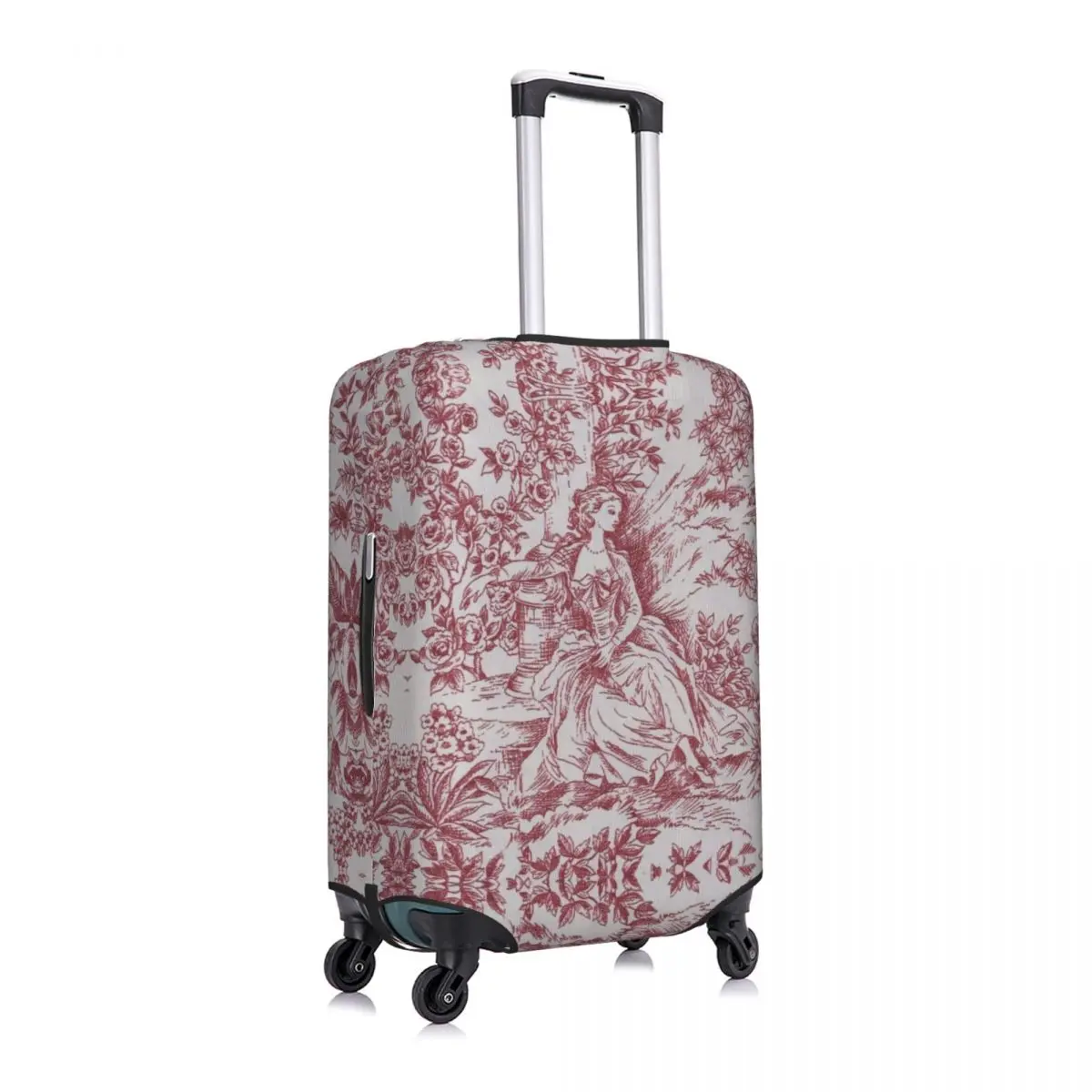 Custom Classic Red French Toile De Jouy Motif Pattern Luggage Cover Protector Funny Travel Suitcase Covers for 18-32 Inch