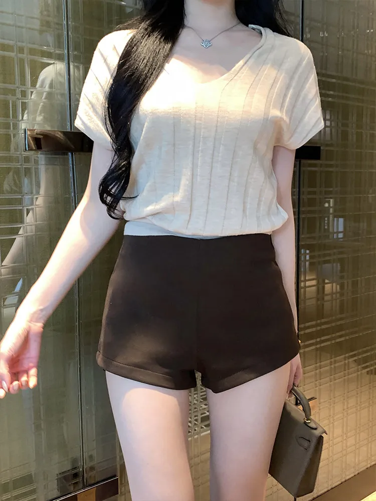 

Grey Casual Zipper Shorts Women's Wear Summer Female Outerwear Slimming Clothing Skinny High Waist A Line Leggings Hot Pants
