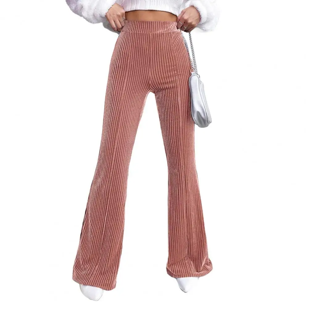 Elegant Women Pants Retro High Waisted Corduroy Flared Pants Wide Leg Trousers Solid Color Loose Fit Women’s Work Travel