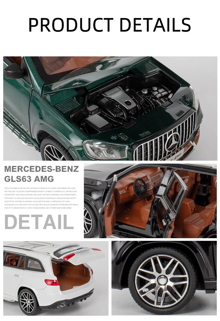 1:24 Mercedes Benz GLS63 AMG Alloy Model Car SUV Vehicle Diecast Metal Car Simulation Sound & Light Toys For Children Kids Gifts