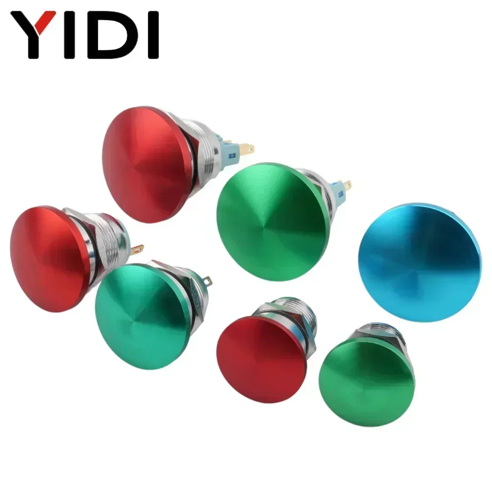 16mm 19mm 22mm Waterproof Metal 1NO 1NC Momentary On-off  Soldering Screw Mushroom Head Reset Push Button Switch Red Green Blue