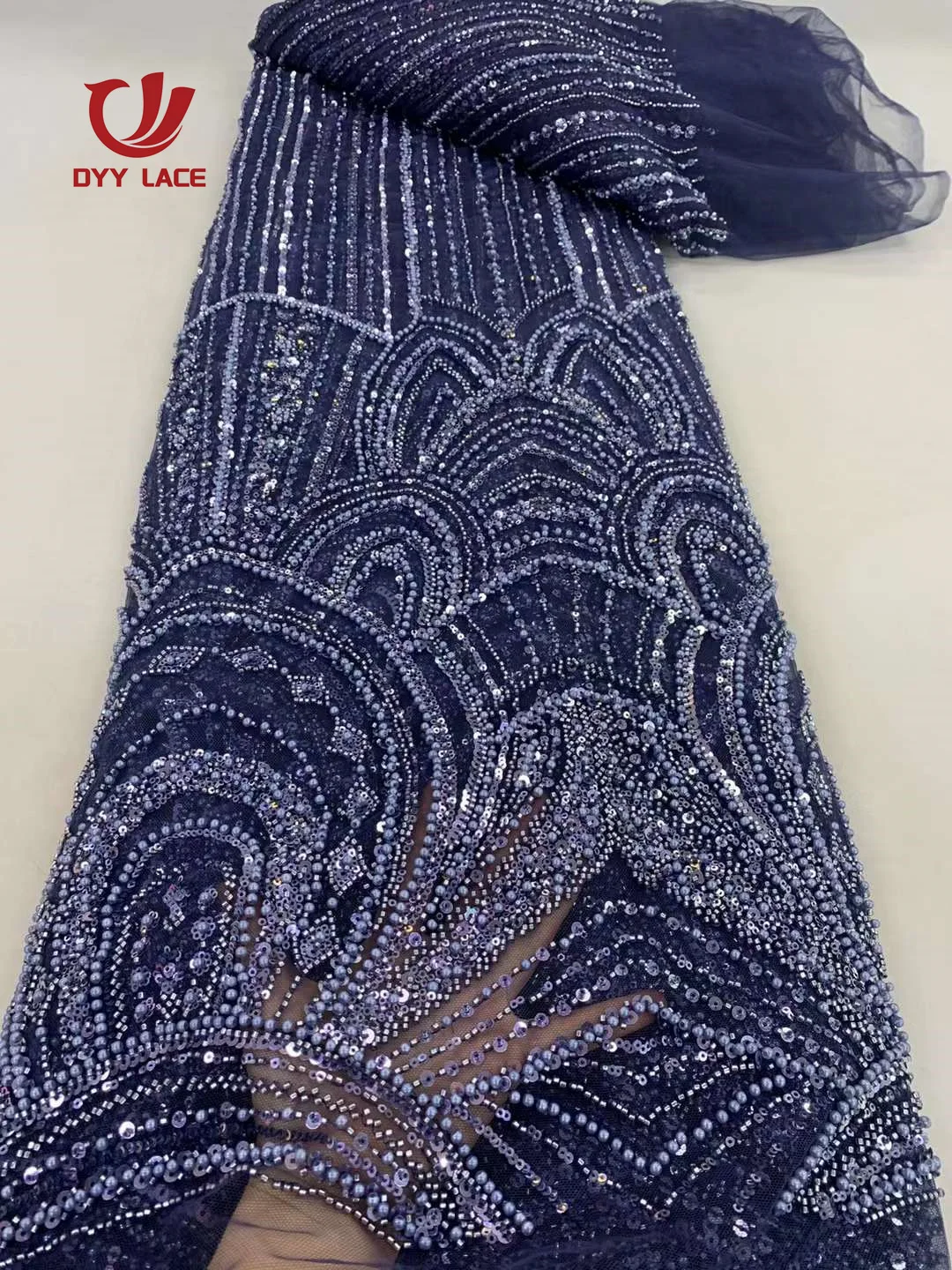 Luxury 2024 African Sequins Beaded Lace Fabric High Quality Lace 5 Yards French Lace Fabric Nigerian Lace Fabrics Party