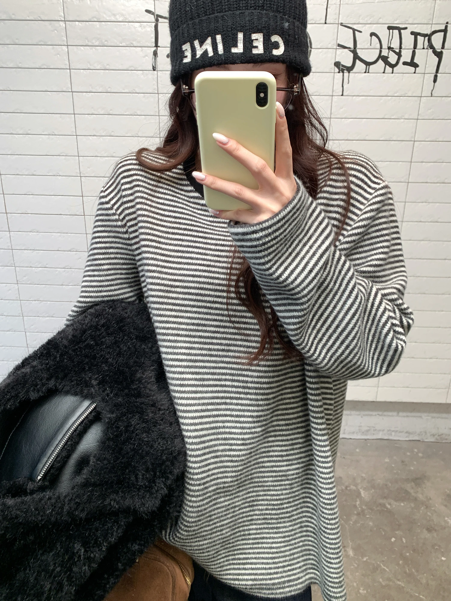 

NAZ plus Size Winter Thiened Fce Stripe T-irt Casual round Ne Lazy Sle Loose Fit Ladies' Long Sve Top