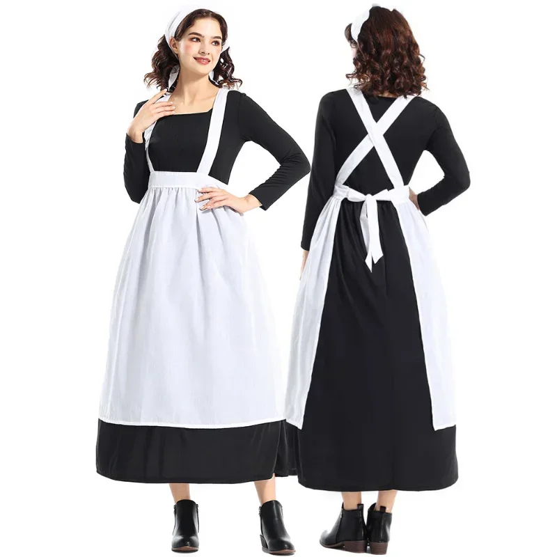 RT01 Costume di Halloween, vestito da cameriera del maniero francese femminile adulto, costume cosplay da cameriera di Cenerentola con temperamento retrò in tinta unita * JK2