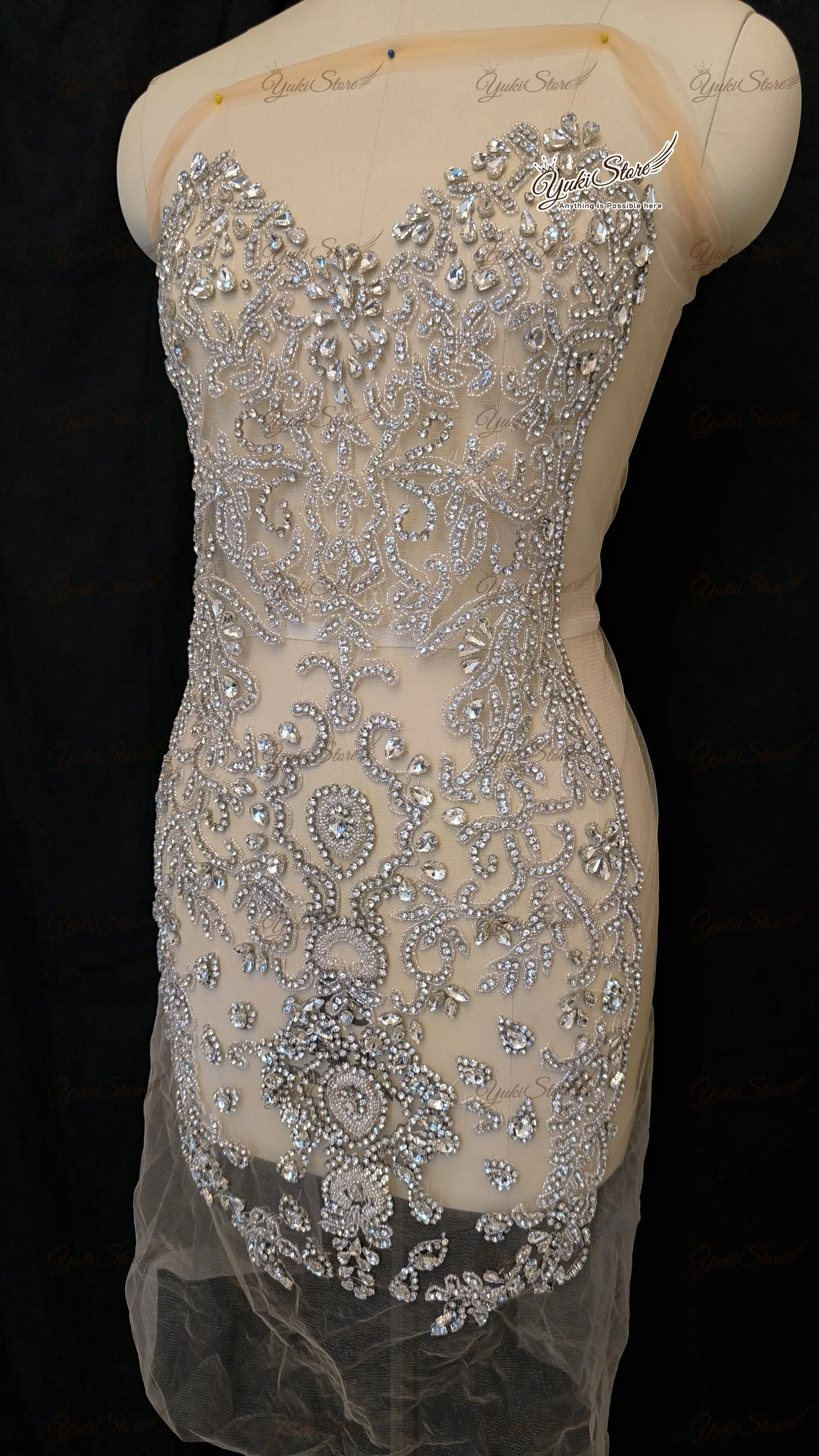 Handmade Full glass stone Wedding Dress Bodice Sexy Stone Beaded Rhinestone Mesh Lace Applique Bodice JY078 2024Silver