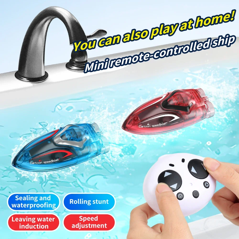 

Waterproof 2.4G Mini RC Stunt Boat: Cartoon Speedboat with Cool Light, Rolling Function - Portable Remote Control Ship Toy Gift
