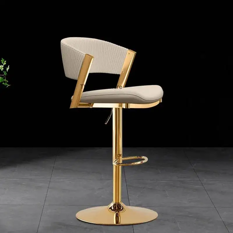 

Modern Beige Upholstered Bar Stool with Gold Chrome Metal Frame, Adjustable Swivel Bar Chair for Kitchen Island Bar Cafe