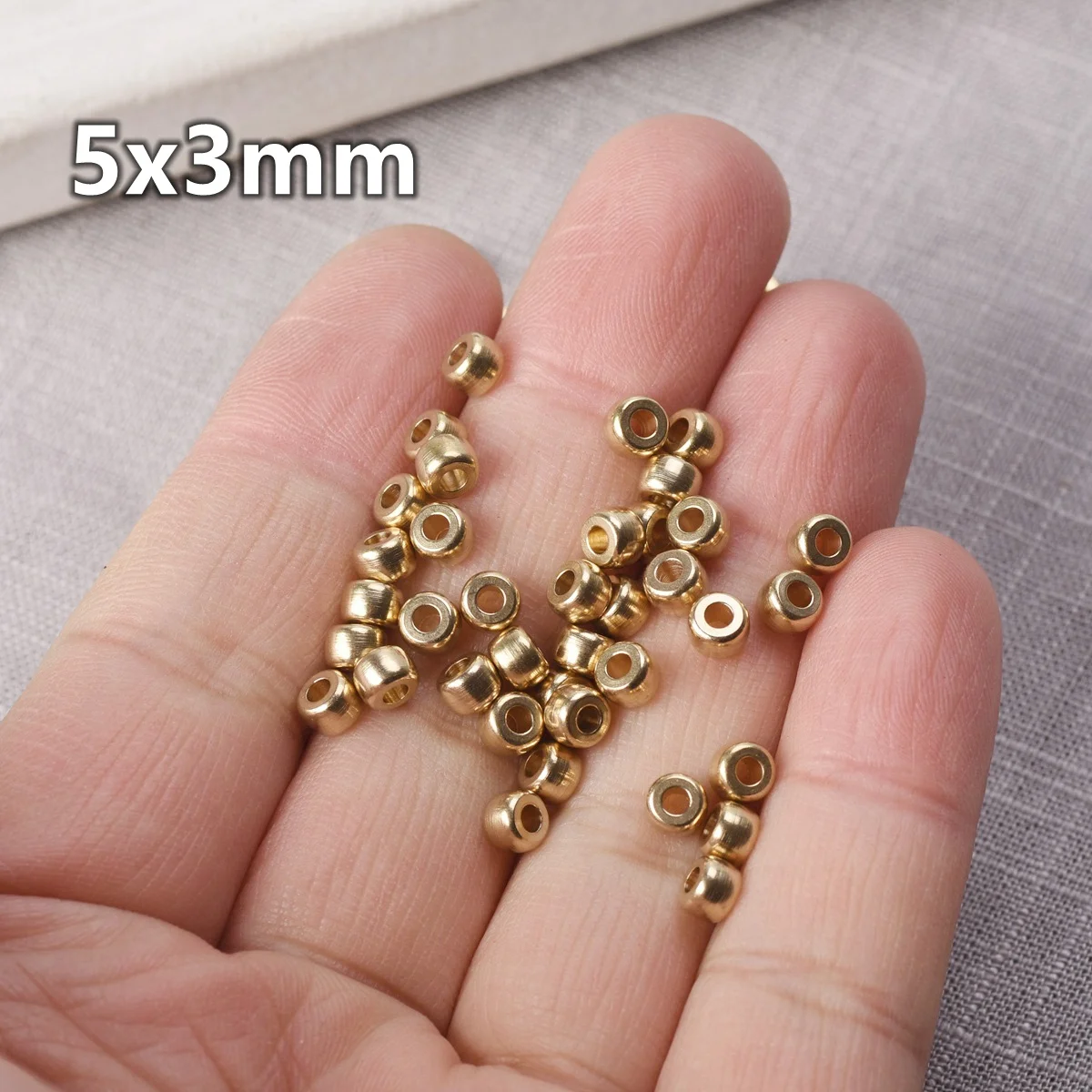Lote de cuentas de cilindro redondo para fabricación de joyas, 5x3mm, 6x4mm, 8x5mm, Metal de latón macizo, Color dorado claro, espaciador suelto,