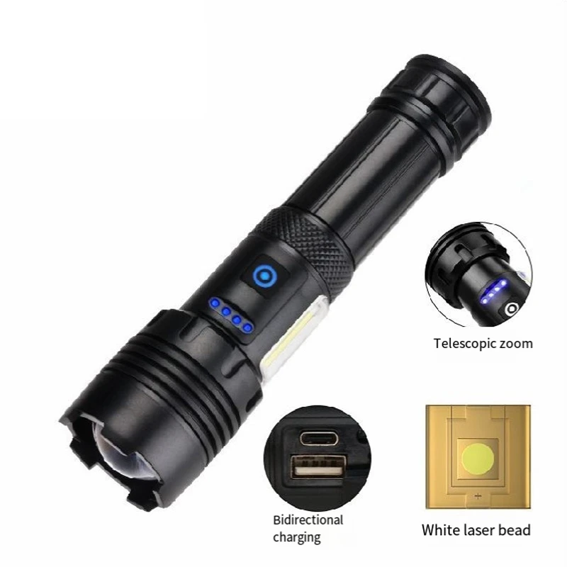 Strong Light Flashlight COB Side Light USB Charging Zoom Multi-Function Super Bright