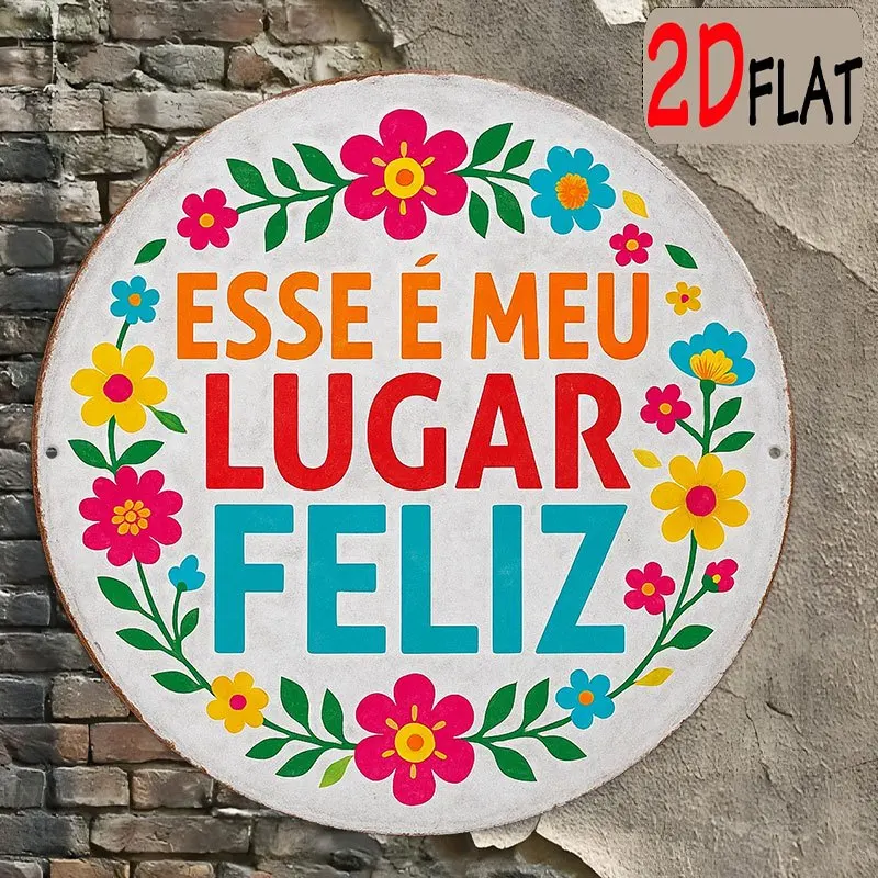 2D Flat - 2D Plane - 2D/Plane, 1, 7.87×7.87 Inch Round Aluminum Outdoor Plaque, Colored Garland Print, with The Words 
