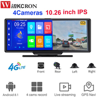 4 Cameras 10.26 Inch 4G Car GPS Navigation Andriod 8.1 Dash Cam FULL HD 1080P WIFI Video Recorder Registrar Parking Monitoring