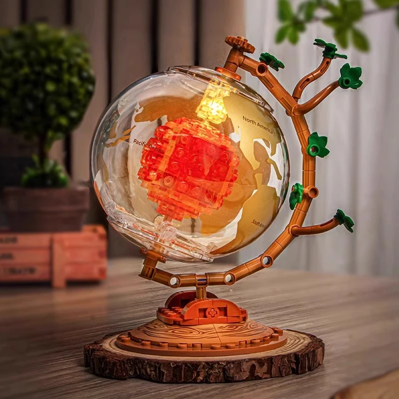 Globe building blocks astronaut assembly model revolving night light ornaments educational children's toys kawaii birthday gift