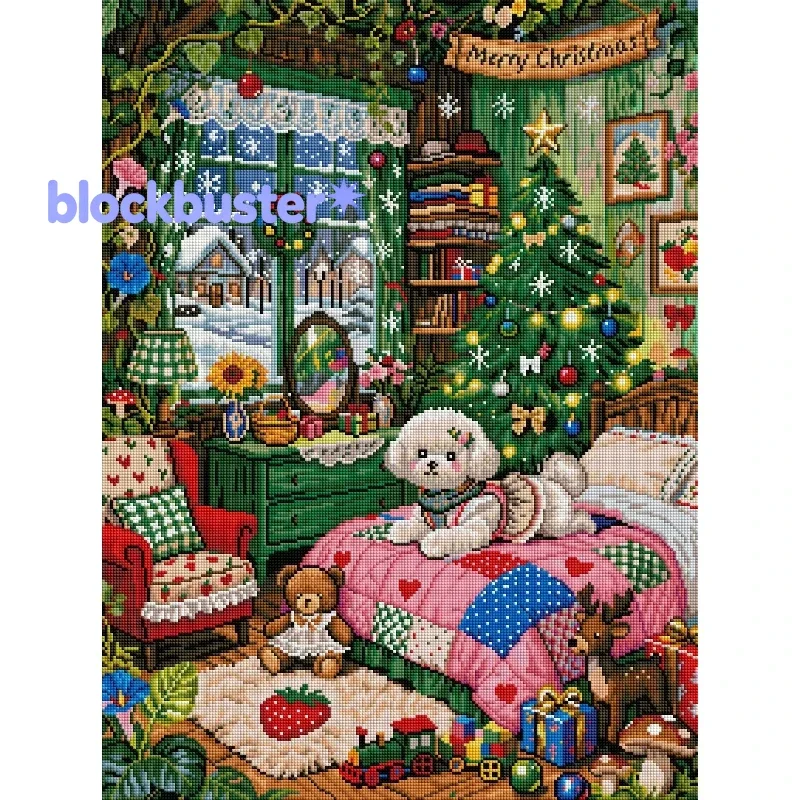 Set de mosaico de diamantes 5D, lindo cachorro en ambiente navideño acogedor, decoración del hogar, regalo artesanal único, Si