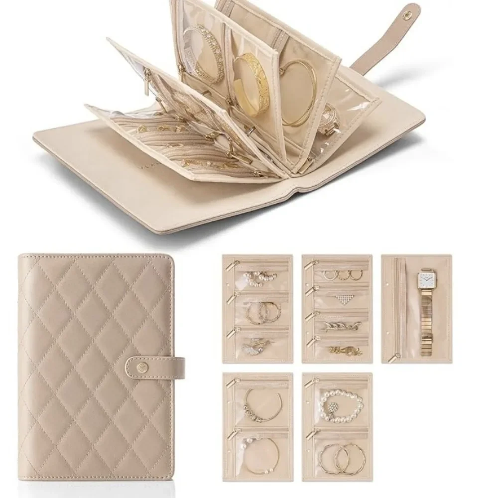 

High Quality Transparent Jewelry Storage Book Velvet with Zipper Necklace Binder Storage Book Luxury PU Leather Clear Pockets