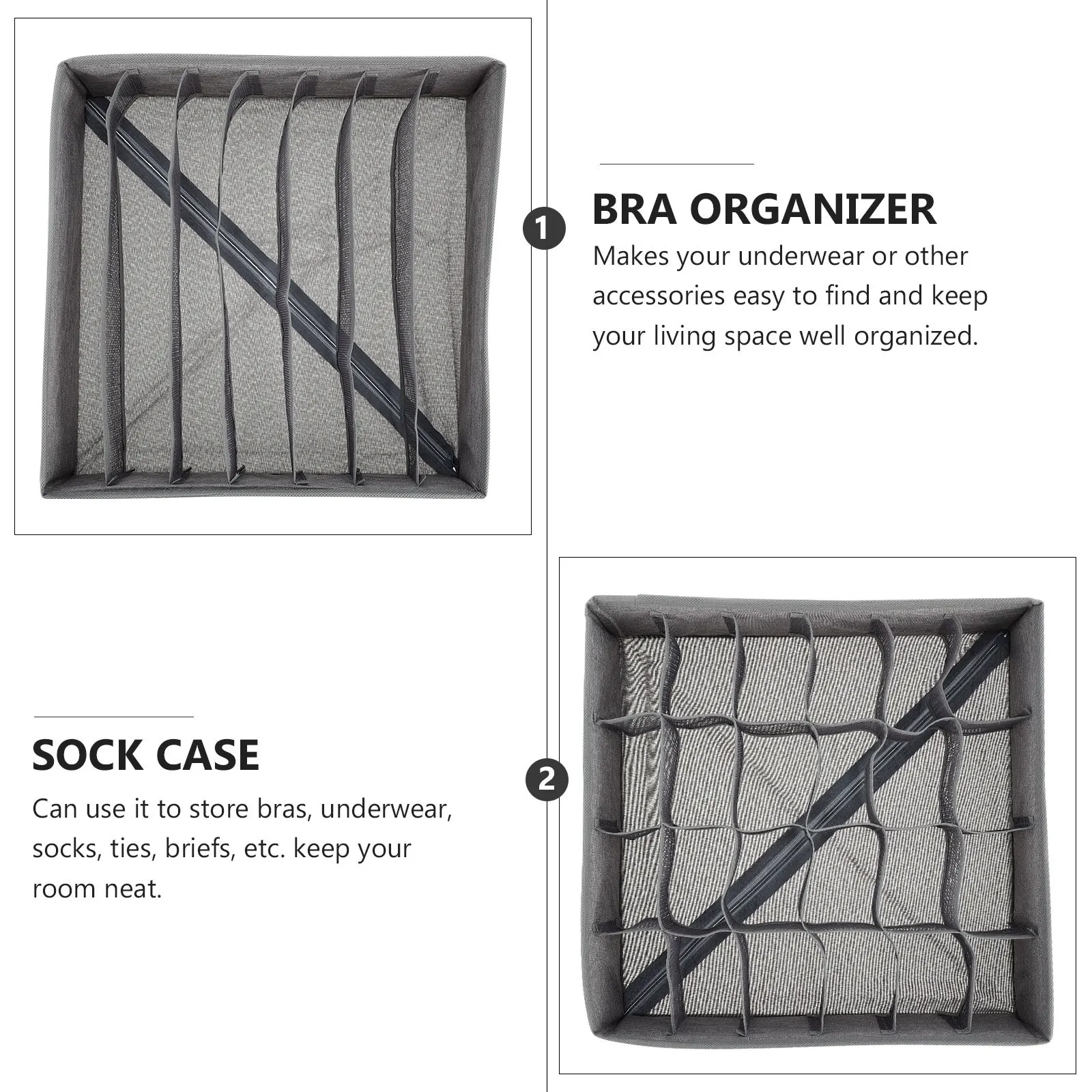 

2Pcs Underwear Storage Box Multi Compartment Organizer for Bedroom Socks Bra Briefs Underwear Storage Case Socks Box