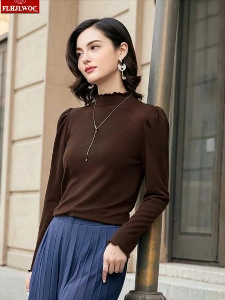 

Half Turtleneck Tops Slim Fitted T-Shirts New Fashion Woman Long Sleeve Solid 2025 Autumn Winter Basics T Shirts Bodycon Tees