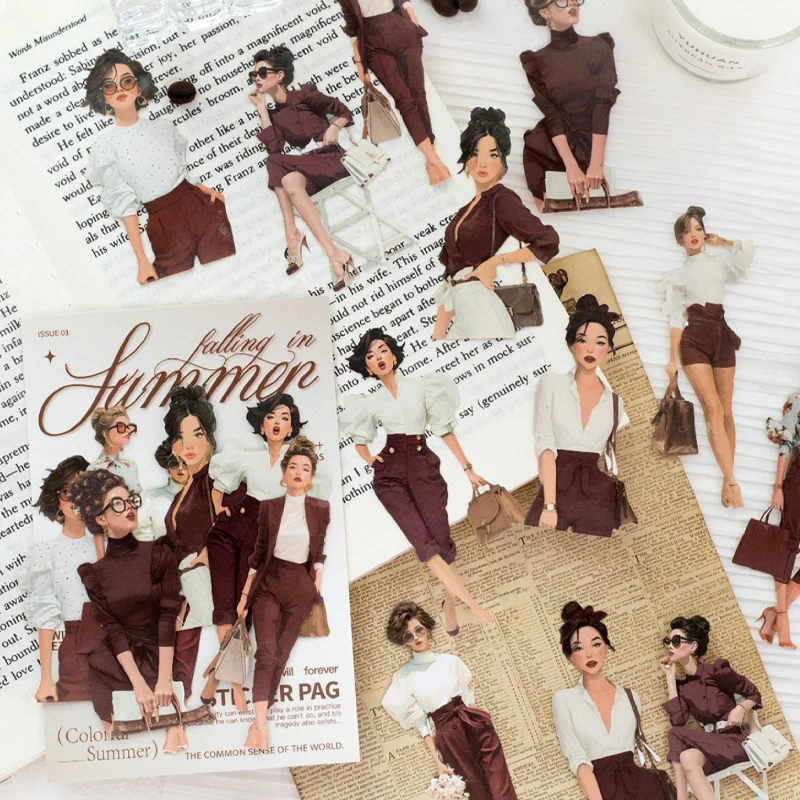 30pcs Fall Into Summer Series Summer Character Theme Stickers Handbook Collage DIY Photo Frame Scrapbook Coffee Cup Envelope