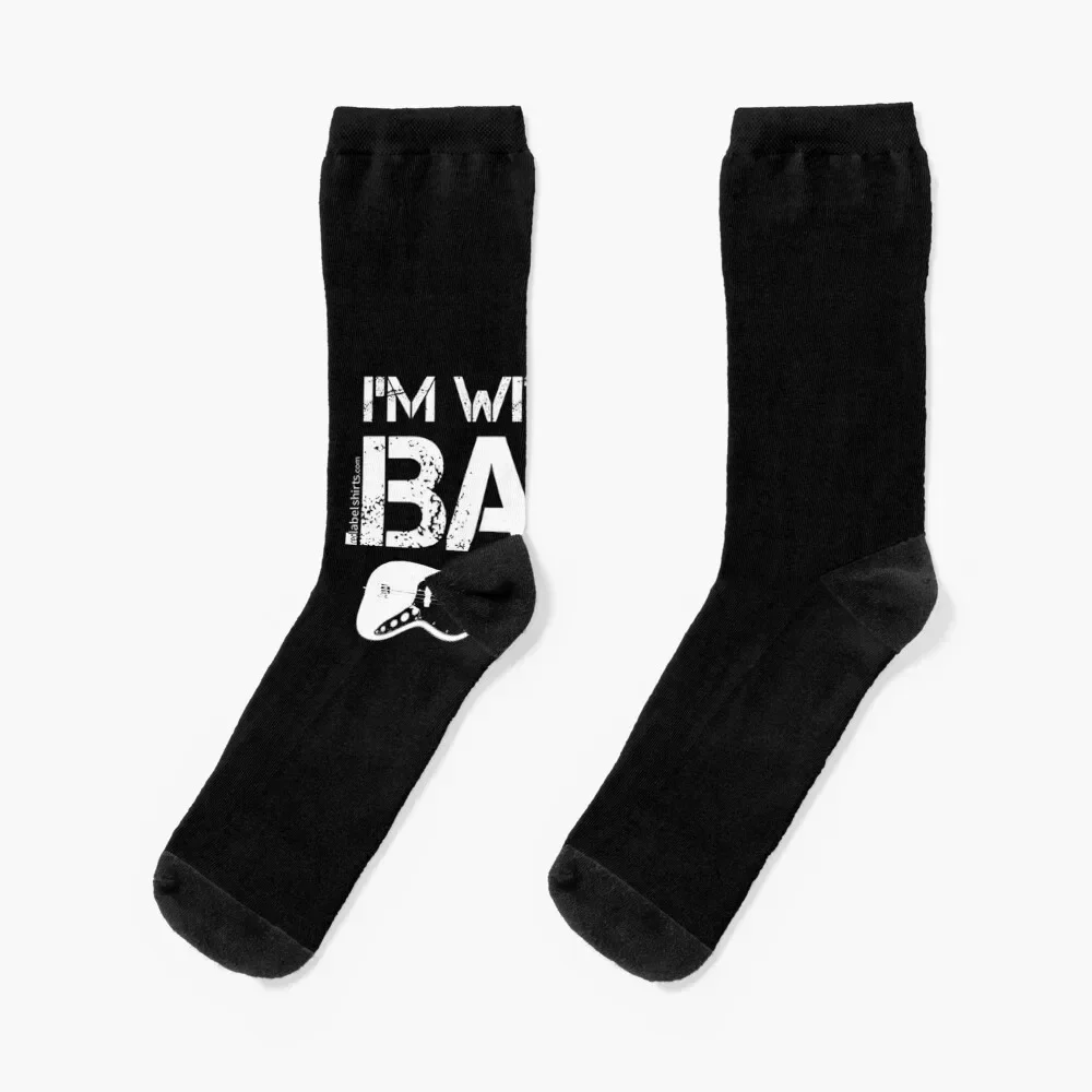 

I'm With The Band Bass Guitar White Lettering Fitted T-Shirt Socks Lots gifts Boy Child Socks Women's