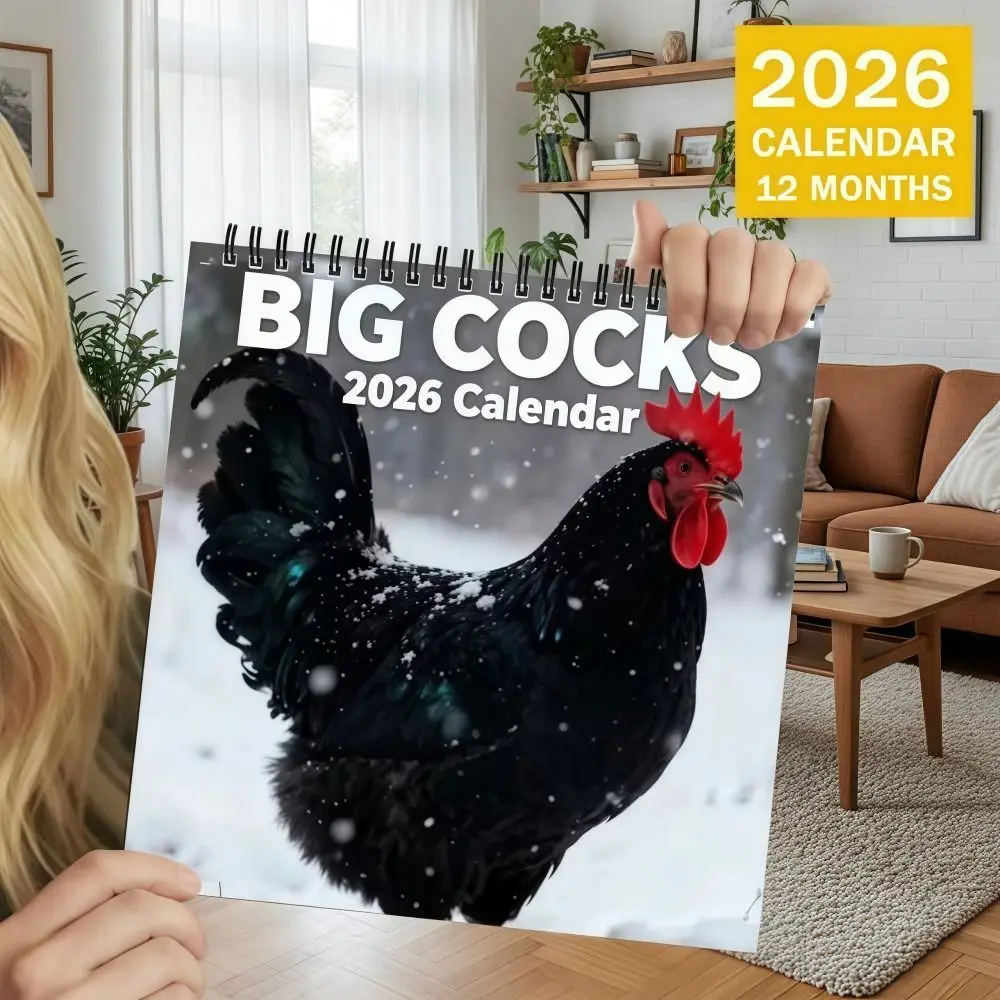 

Утолщенный настенный календарь на 2026 год с изображением петухов, спиральный переплет, креативные узоры, двусторонние страницы, мультяшный дизайн
