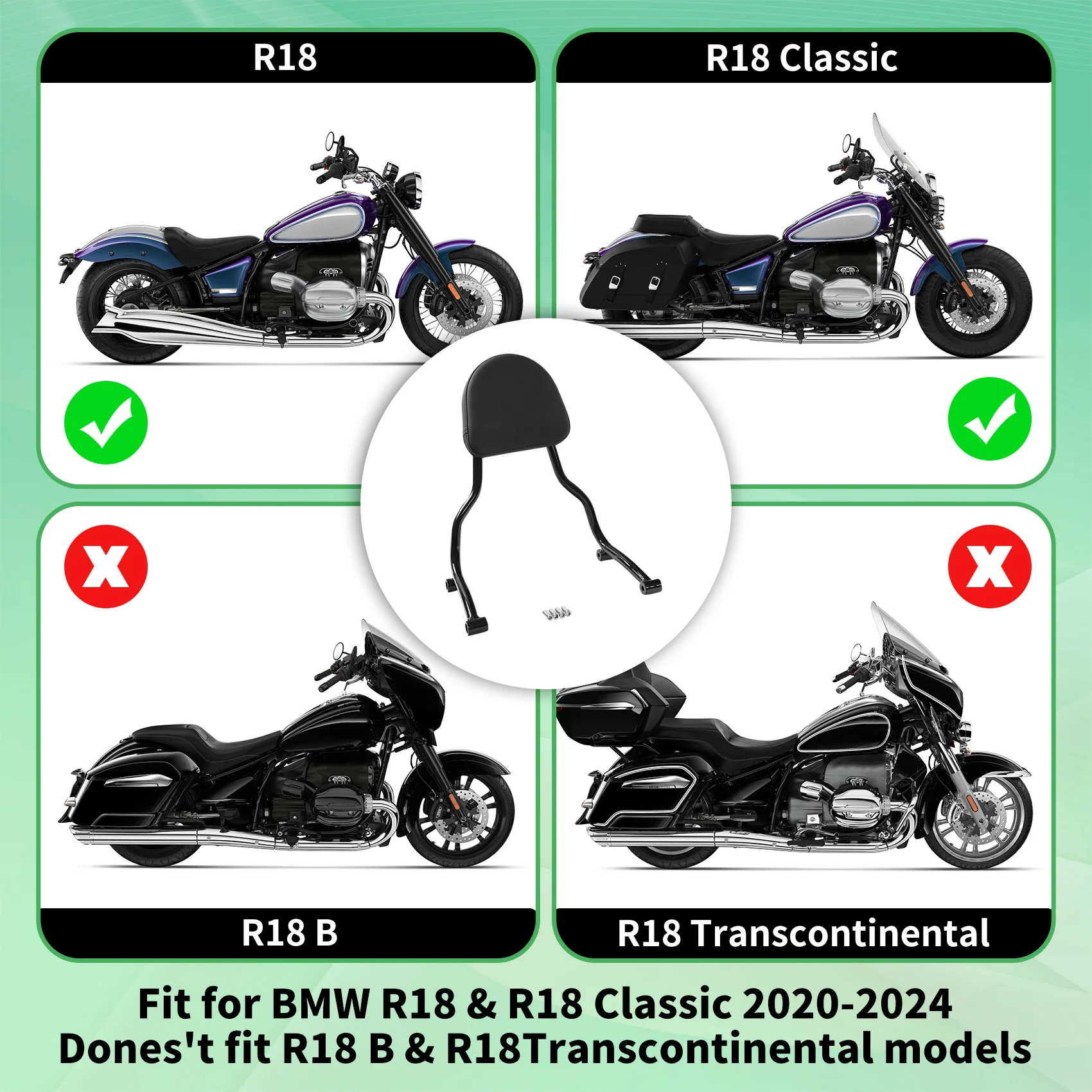 

Motorcycle Gloss Black Rear Passenger Backrest Pad Sissy Bar For BMW R18 R18 Classic 2020-later 2021 2022 2023