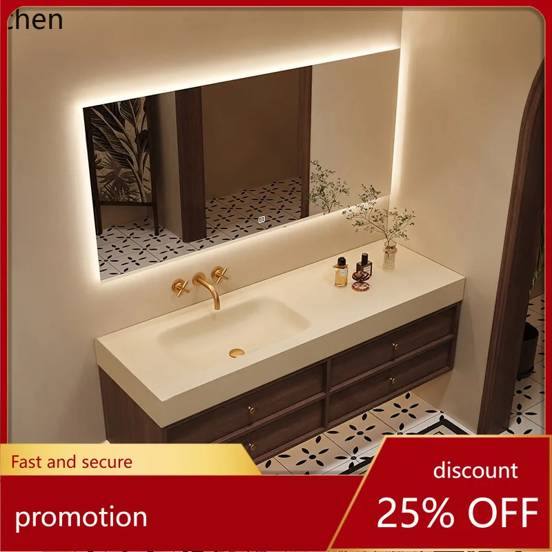 HXL Rock Slab Heat-Bent Seamless Integrated Basin Bathroom Cabinet Set Washroom Sink