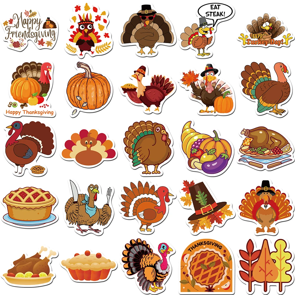 50 قطعة عيد الشكر ملصق DIY بها بنفسك محمول الأمتعة سكيت مضحك الكرتون اليقطين تركيا الخريف مابل ليف الكتابة على الجدران الشارات