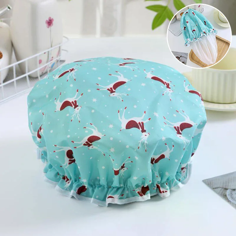 

Flower Pattern Double Layer Shower Cap Waterproof Reusable Printed Bath Hair Bonnet For Women Ladies Spa Salon Home Travel Use