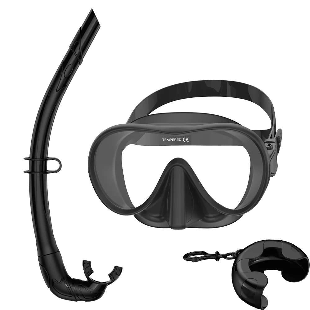 Set di snorkeling bagnato con maschera subacquea panoramica HD senza cornice con occhialini da nuoto in vetro temperato con visione ultra ampia BC Poctet per adulti