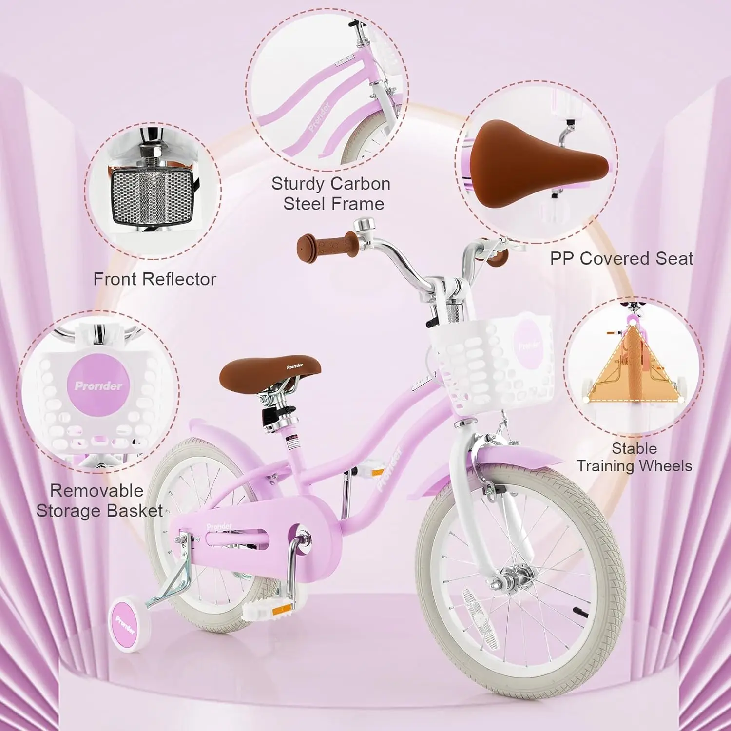 Rower dziecięcy, 12 14 16 18 20 cali, rower dla chłopców i dziewcząt z regulowanym siedziskiem, wyjmowanym koszykiem, hamulcem ręcznym i hamulcem nożnym, koła pomocnicze o