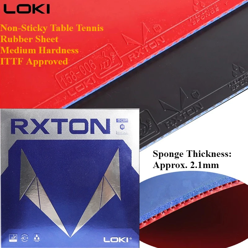 لوح مطاطي لتنس الطاولة غير لزج من LOKI RXTON III صلابة متوسطة مع إسفنجة زرقاء 2.1 مم للحلقة والهجوم معتمدة من ITTF