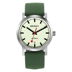 BERNY Uhr für Männer Automatische Selbst Wind Eisenbahn Uhr Luxus Marke Super Leuchtende Mechanische Schweizer Eisenbahn Armbanduhr Männer 5ATM