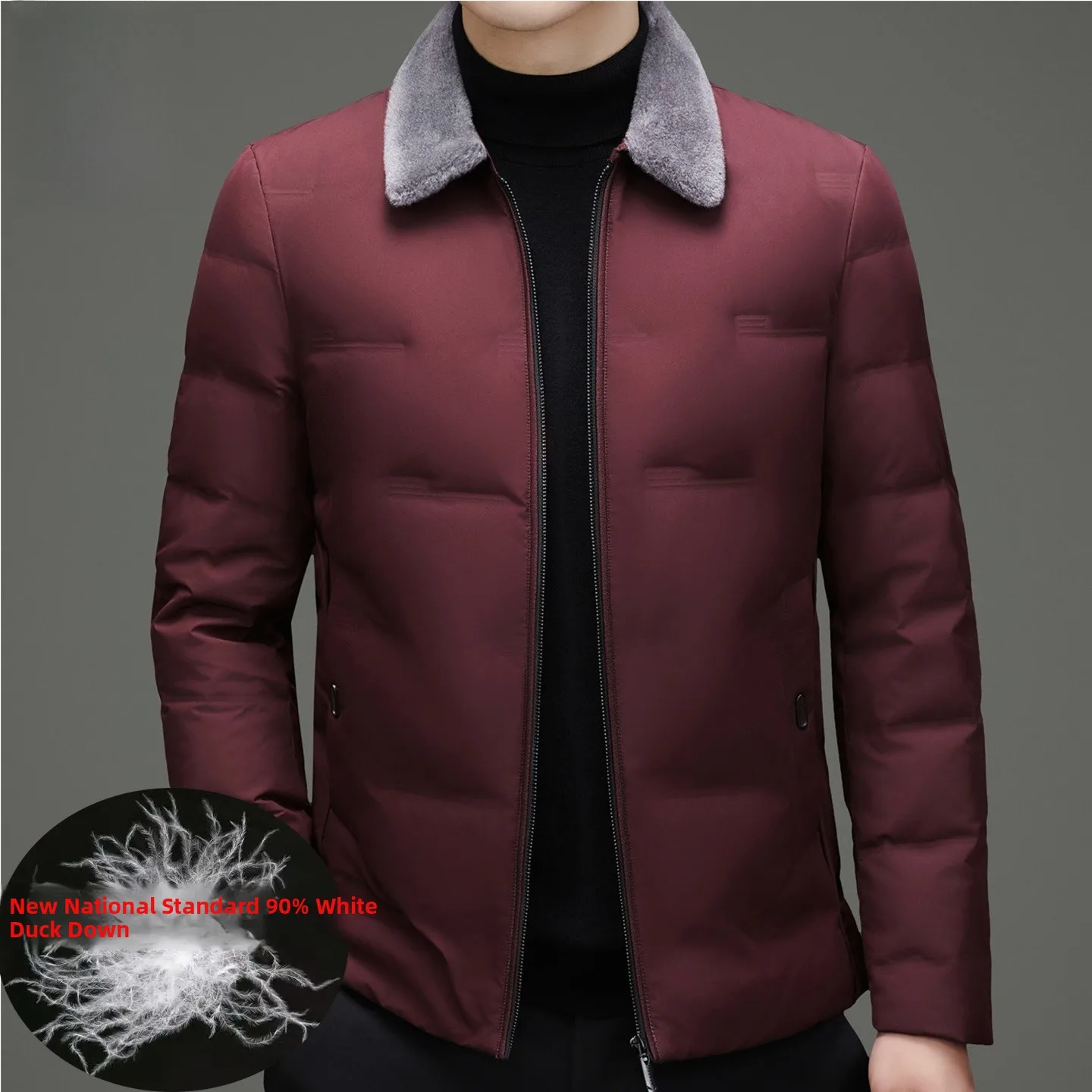 

Warmth Du down Jaet Men's Winter Busin Casual Mid-aged Faion Windproof 3D Design Polyester Fiber White Du down Coat