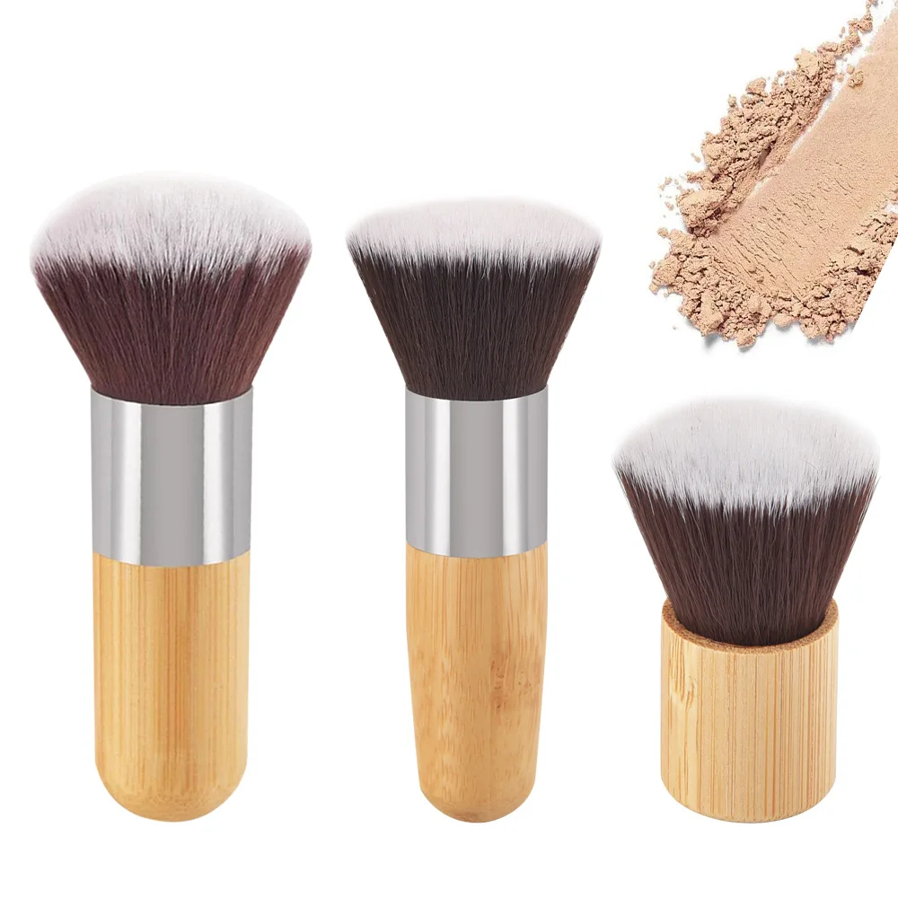 مجموعة فرش مكياج مكونة من 3 قطع، فرشاة مكياج احترافية بمقبض من الخيزران للنساء، أداة تجميل لبودرة الوجه وأحمر الخدود #4