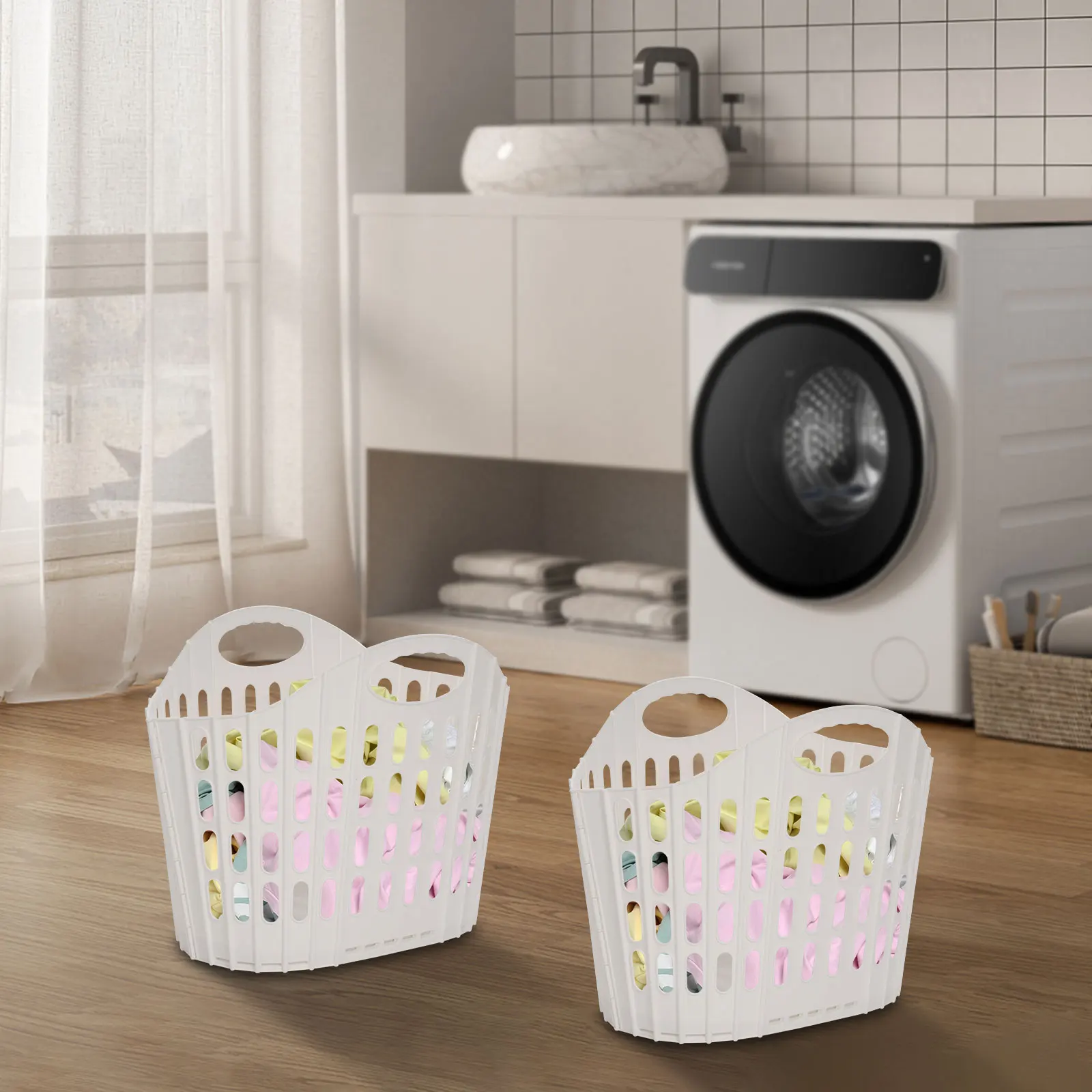 

Foldable Laundry Basket – Space-Saving Storage Bin for Bathroom and Toys, Hollow Design