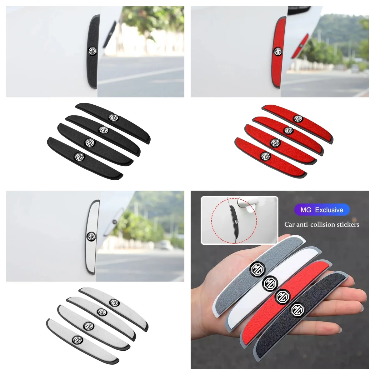 4Pcs MG Logo Rubber Door Anti Crash Guard Strips Anti Wear Fit MG ZS EV HS EHS PHEV MG3 MG4 MG5 MG6 MG7 GT ZR RX5 RX8 ONE Cybers