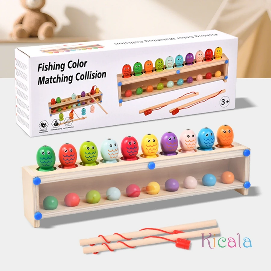 Montessori Wooden Educational Game Wooden Magnetic Fishing Game for Fine Motor Skills Logical Thinking Memory Board Game