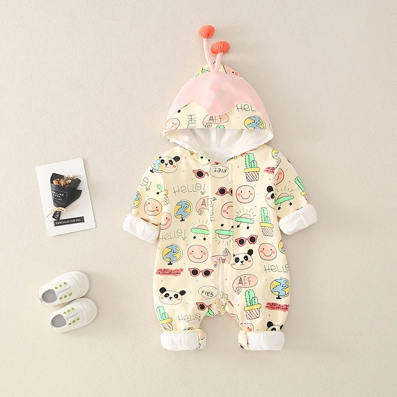 

Baby Romper Girl Jumpsuit Infant Boy Clothes Cartoon Long Sleeve Toddler Onesies Costume Autumn Hooded Zipper Kid Outfit A584